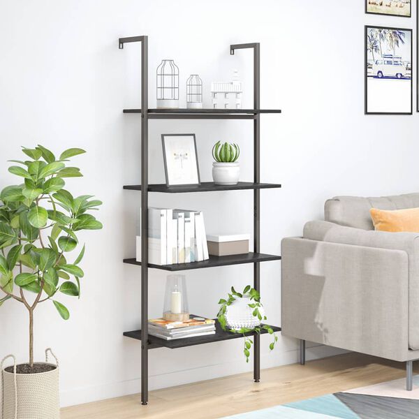 vidaXL 4-Tier Leaning Shelf Black 64x35x152.5 cm