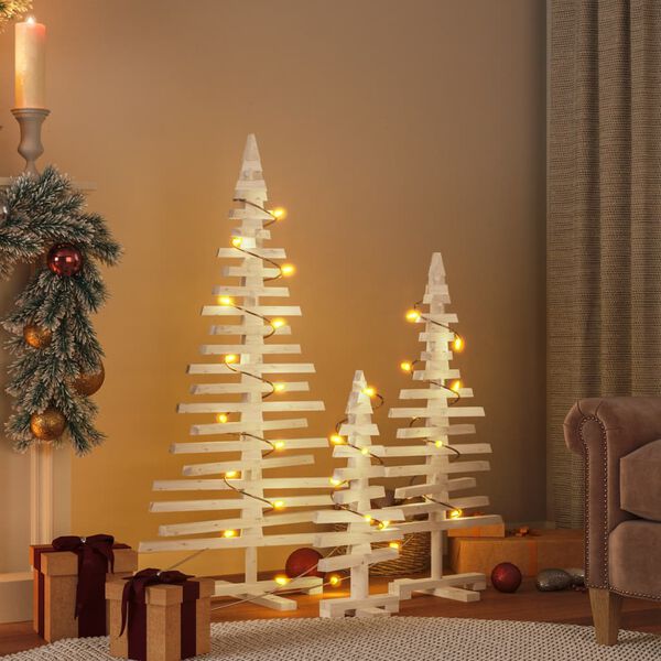 vidaXL Wooden Christmas Trees for Decoration 3 pcs Solid Wood Pine