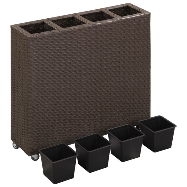 vidaXL Garden Raised Bed with 4 Pots 80x22x79 cm Poly Rattan Brown