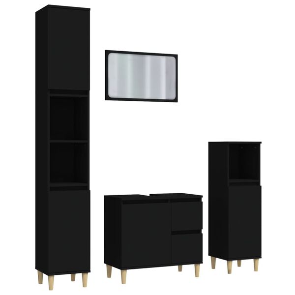 vidaXL 4 Piece Bathroom Furniture Set Black Engineered Wood
