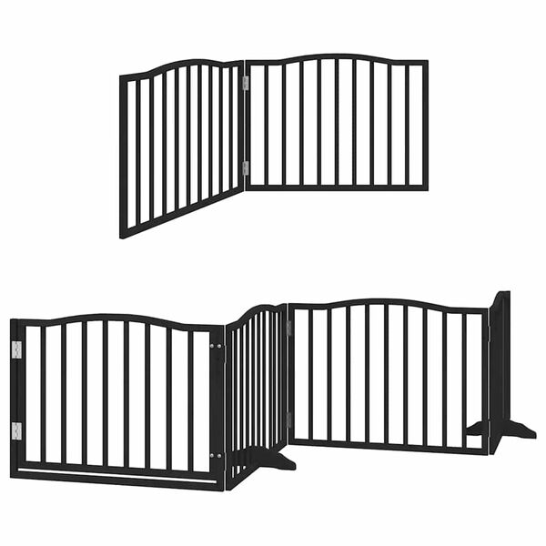 vidaXL Dog Gate with Door Foldable 6 Panels Black 480 cm Poplar Wood