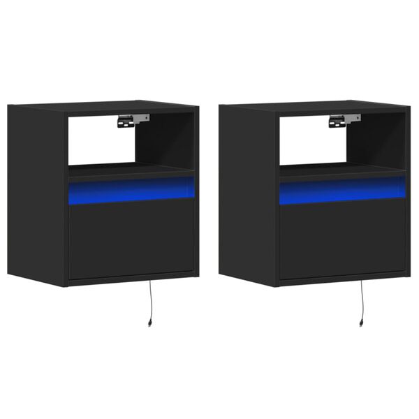 vidaXL TV Wall Cabinets with LED Lights 2 pcs Black 41x31x45 cm