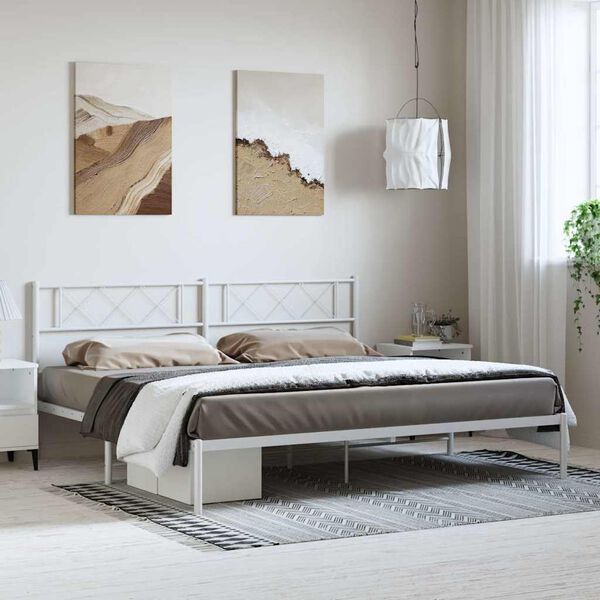 vidaXL Metal Bed Frame without Mattress with Headboard White 193x203cm