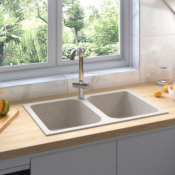 vidaXL Kitchen Sink Beige 76 x 48 x 30 cm Quartz and Resin