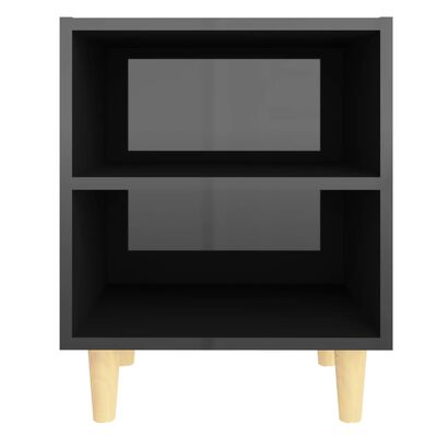 vidaXL Bed Cabinet with Solid Wood Legs High Gloss Black 40x30x50cm