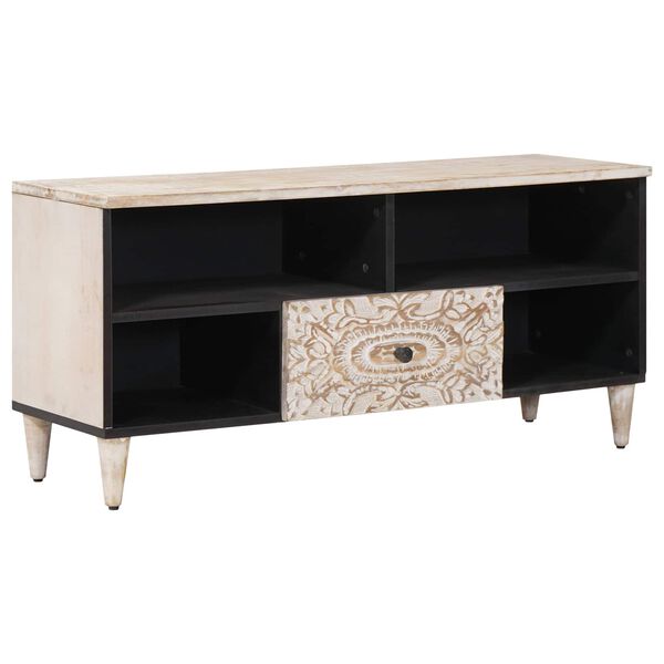 vidaXL TV Cabinet with Shelf White 100 x 33.5 x 46 cm Solid Mango Wood