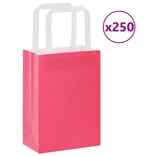 vidaXL Paper Bags 250 pcs with Handles Pink 15x8x21 cm