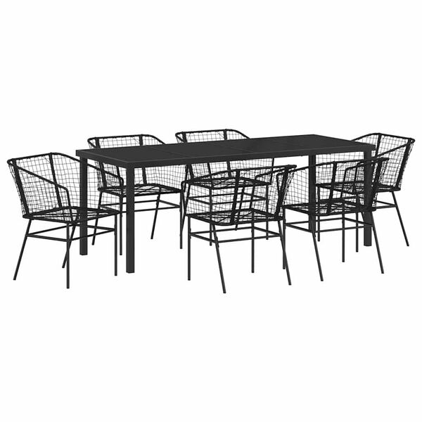 vidaXL Garden Dining Set 7 pcs Black Poly Rattan