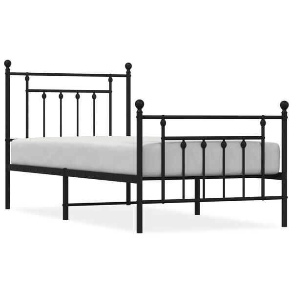 vidaXL Metal Bed Frame without Mattress with Footboard Black 90x200cm
