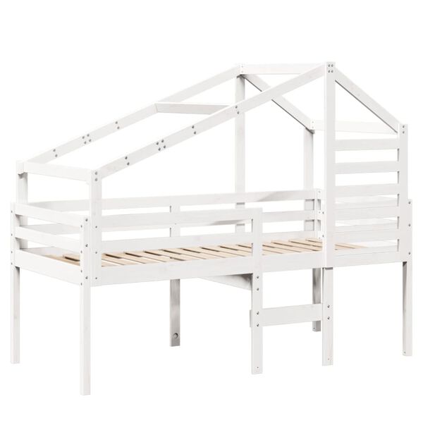 vidaXL High Sleeper Bed without Mattress White 90x190 cm Single Solid Wood Pine