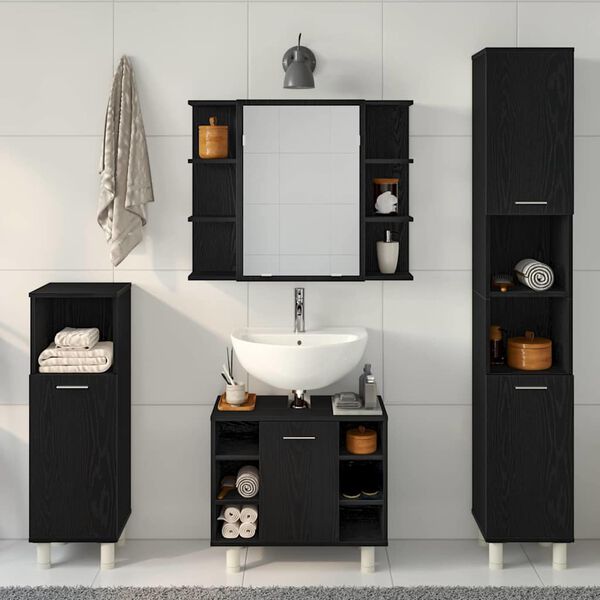vidaXL Bathroom Furniture Set with Door 4 pcs Black 30 x 30 x 179.5 cm