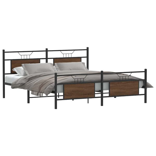 vidaXL Metal Bed Frame without Mattress Brown Oak 183x213 cm