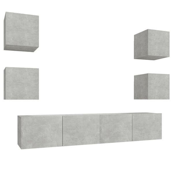 vidaXL 6 Piece TV Cabinet Set Concrete Grey Engineered Wood