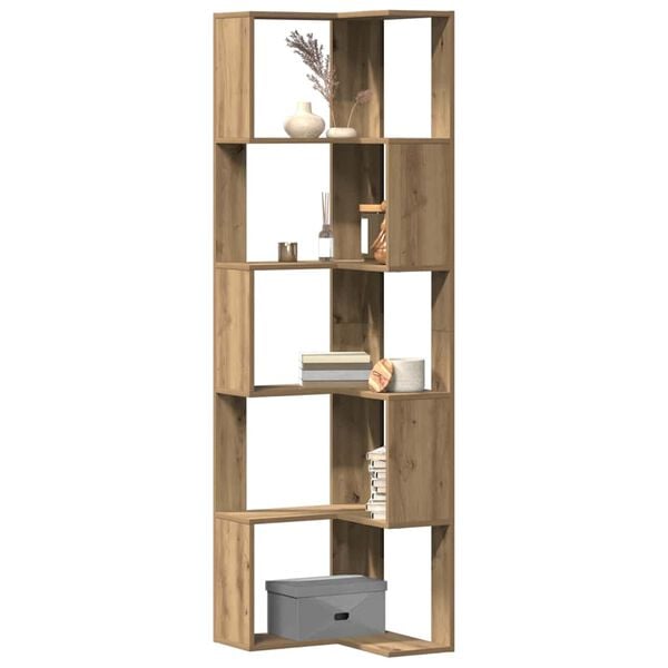 vidaXL Corner Bookcase 5-Tier Artisian Oak 50x50x179 cm Engineered Wood