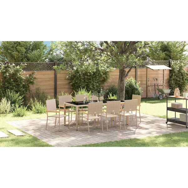vidaXL Garden Dining Set 9 pcs Beige Poly Rattan
