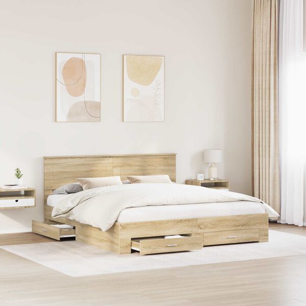 vidaXL Bed Frame with Drawer Sonoma Oak 200 x 200 cm Engineered Wood