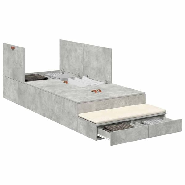 vidaXL Storage Bed Frame Concrete Grey 100 cm Engineered Wood