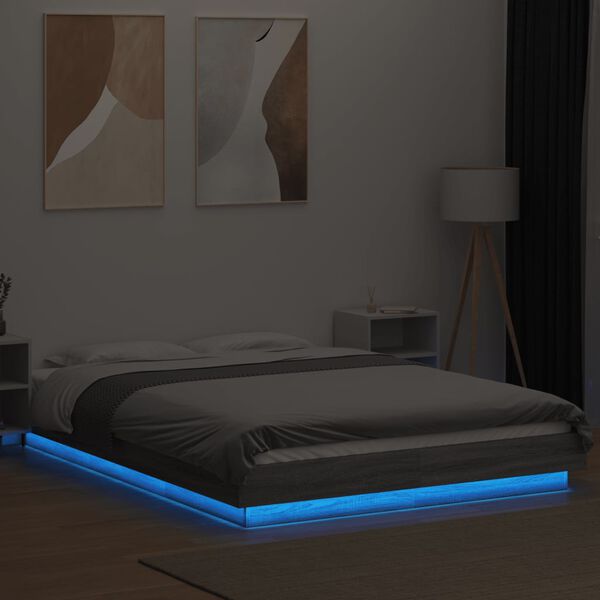 vidaXL Bed Frame with LED Lights without Mattress Grey Sonoma 135x190cm