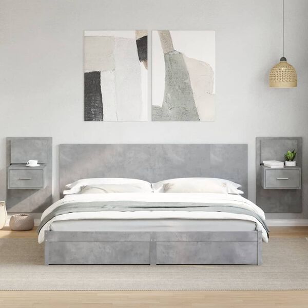vidaXL Bed Headboard with Cabinets Concrete Grey 200 cm Engineered Wood