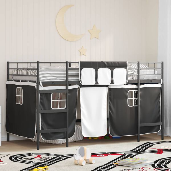 vidaXL Kids'Loft Bed Frame with Curtains Black 80 x 201 cm