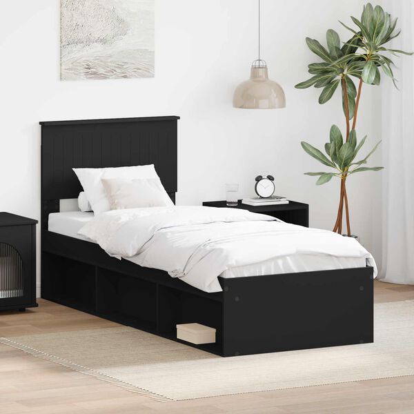vidaXL Bed Frame with Headboard Black 75 x 190 cm Solid Pine Wood