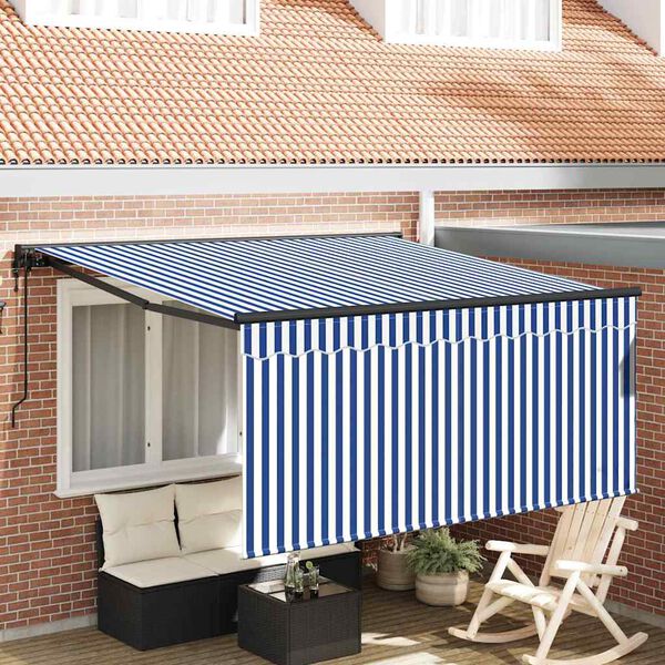 vidaXL Retractable Awning Blue and White 350 x 250 cm