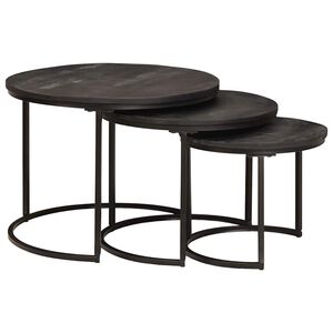 vidaXL Nesting Coffee Tables 3 pcs Black Solid Mango Wood and Steel