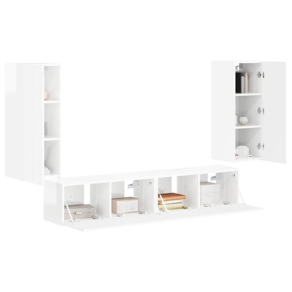 vidaXL TV Wall Cabinet Set 4 pcs High Gloss White Engineered Wood