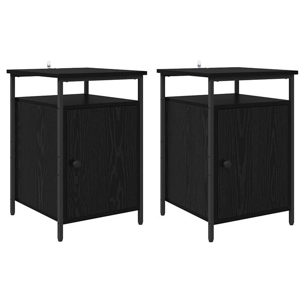 vidaXL Bedside Cabinet 2 pcs Black Oak 40 x 42 x 60cm Engineered Wood
