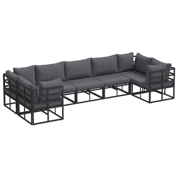 vidaXL Garden Sofa Set with Cushion 7 pcs Black Aluminium