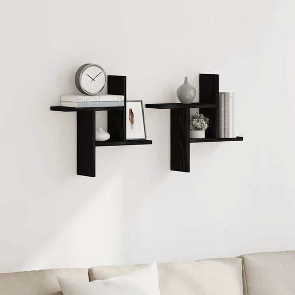 vidaXL Wall Shelves 2 pcs Black Oak 38x12x38 cm Engineered Wood