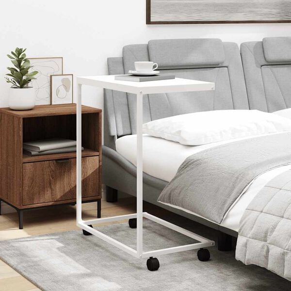vidaXL Side Table with Wheels White 55x35x70 cm Engineered Wood