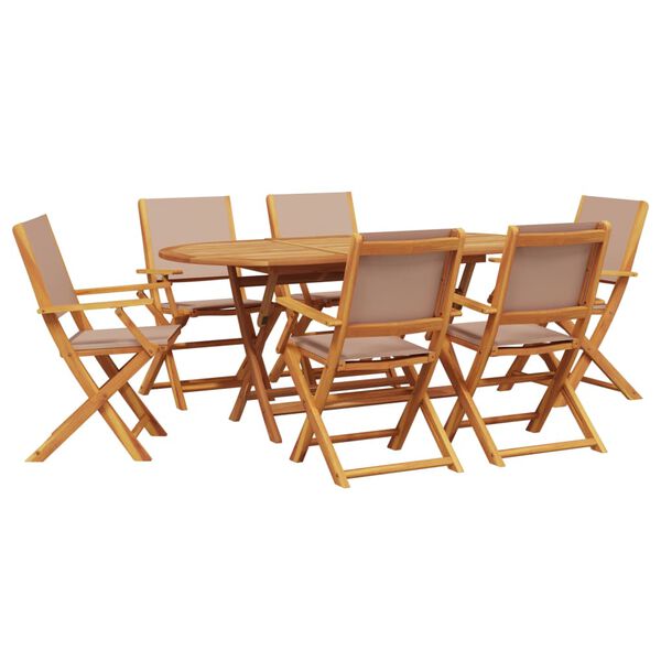 vidaXL 7 Piece Garden Dining Set Taupe Fabric and Solid Wood