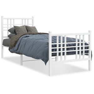 vidaXL Metal Bed Frame without Mattress with Footboard White 75x190cm