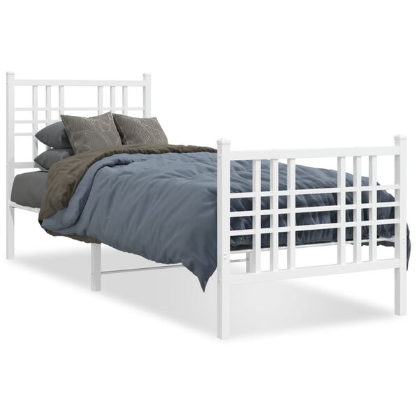 vidaXL Metal Bed Frame without Mattress with Footboard White 75x190cm
