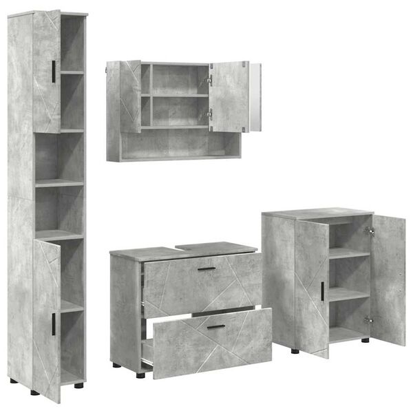 vidaXL Bathroom Furniture Set with Drawer 4 pcs Concrete Grey