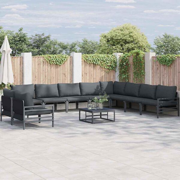 vidaXL Garden Sofa Set with Cushion 10 pcs Black Steel
