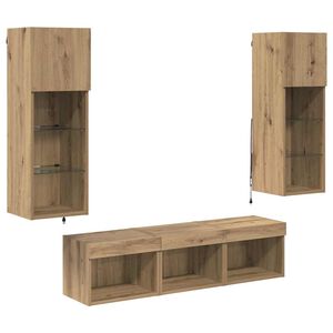 vidaXL TV Wall Units Wall-mounted 5 pcs Black Oak Engineered Wood