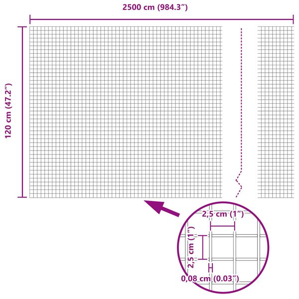 vidaXL Welded Wire Fence Silver 1.2 x 25 m Steel