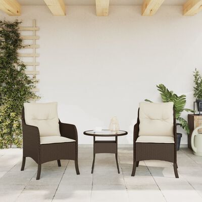 vidaXL Garden Chairs with Cushions 2 pcs Brown Poly Rattan