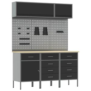 vidaXL Work Cabinet Set with Drawer with Storage Manual 8 pcs Black