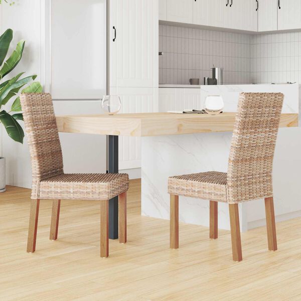 vidaXL Dining Chair 2 pcs Natural 45 x 54 x 93 cm Solid Mahogany Wood