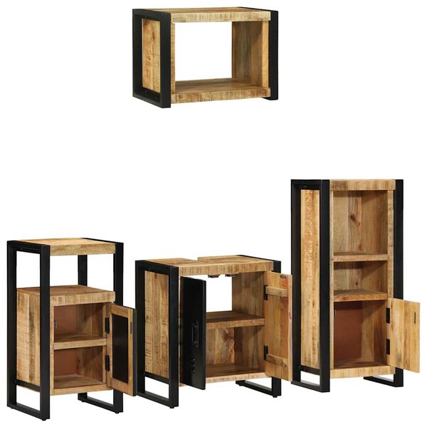 vidaXL Bathroom Furniture Set with Shelf 4 pcs Brown Solid Mango Wood