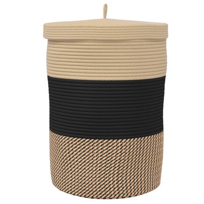 vidaXL Storage Basket with Lid Black and Beige Ø37x50 cm Cotton