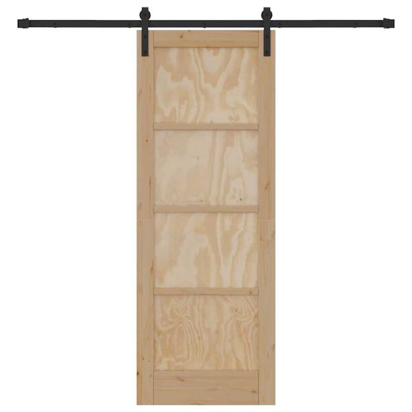vidaXL Sliding Door Natural and Black 73.5 x 198.5 cm Solid Pine Wood