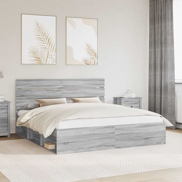 vidaXL Bed Frame Grey Sonoma 180 x 200 cm Solid Pine Wood