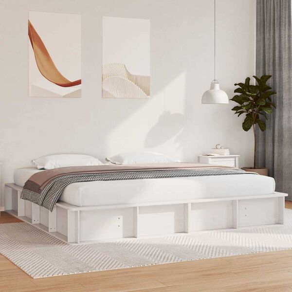 vidaXL Bed Frame White 200 x 200 cm Solid Pine Wood