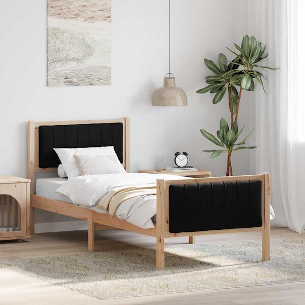 vidaXL Bed frame Brown and black 75 x 190 cm Solid pine wood