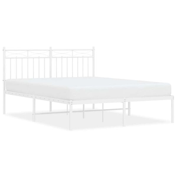 vidaXL Metal Bed Frame without Mattress with Headboard White 135x190cm