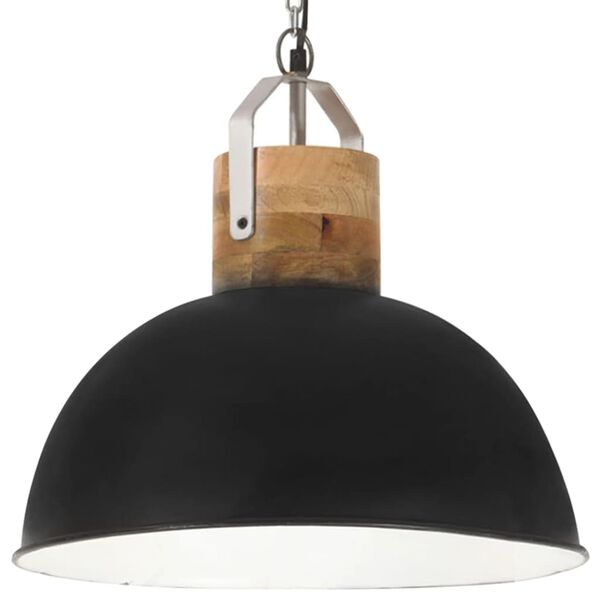 vidaXL Industrial Hanging Lamp Black Round 42 cm E27 Solid Mango Wood